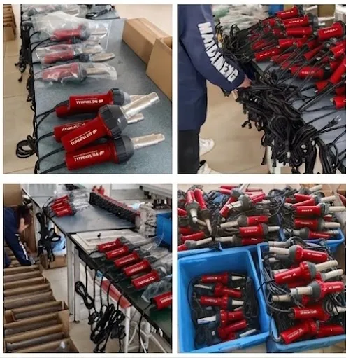 BG Thermal factory workers assembling high-volume industrial brushless plastic welding guns on a real production line in Shenzhen, China