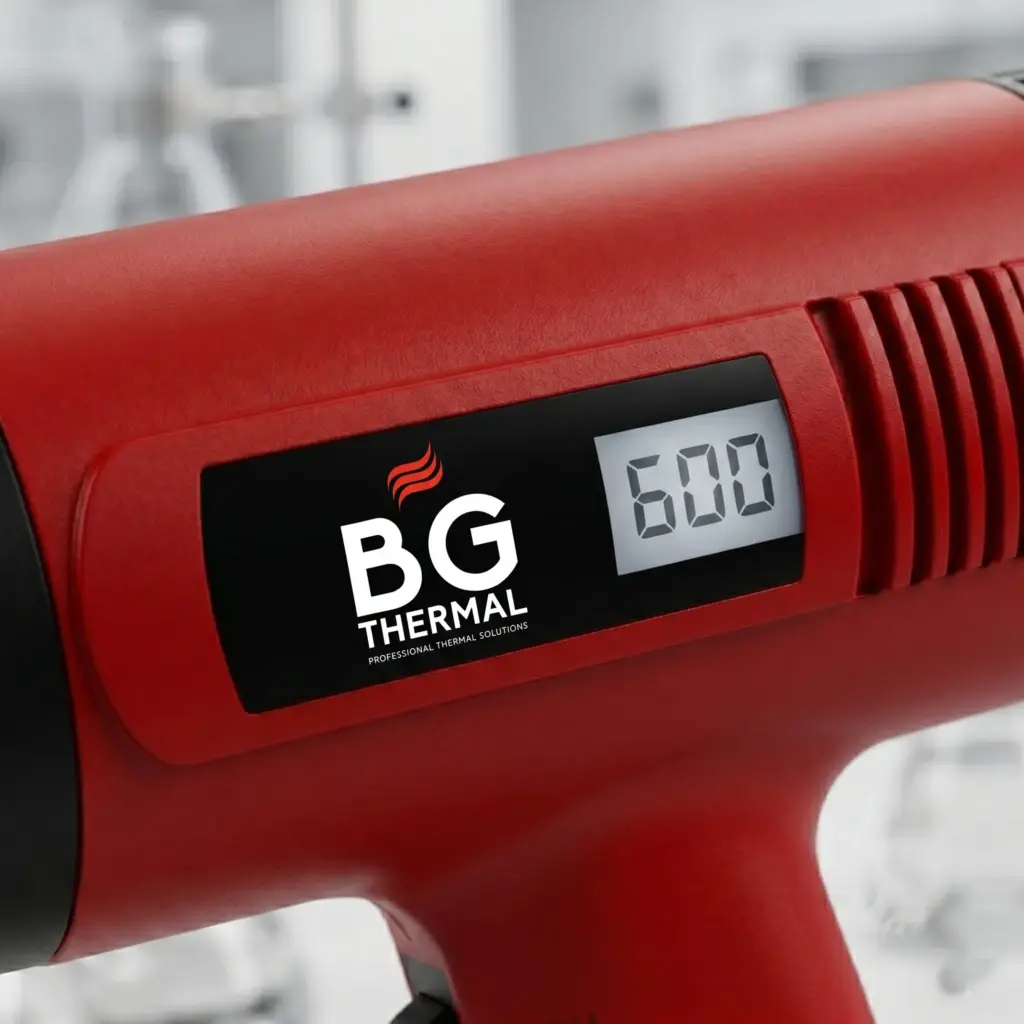 LCD heat gun placed on a clean workbench in a highly advanced plastic manufacturing facility