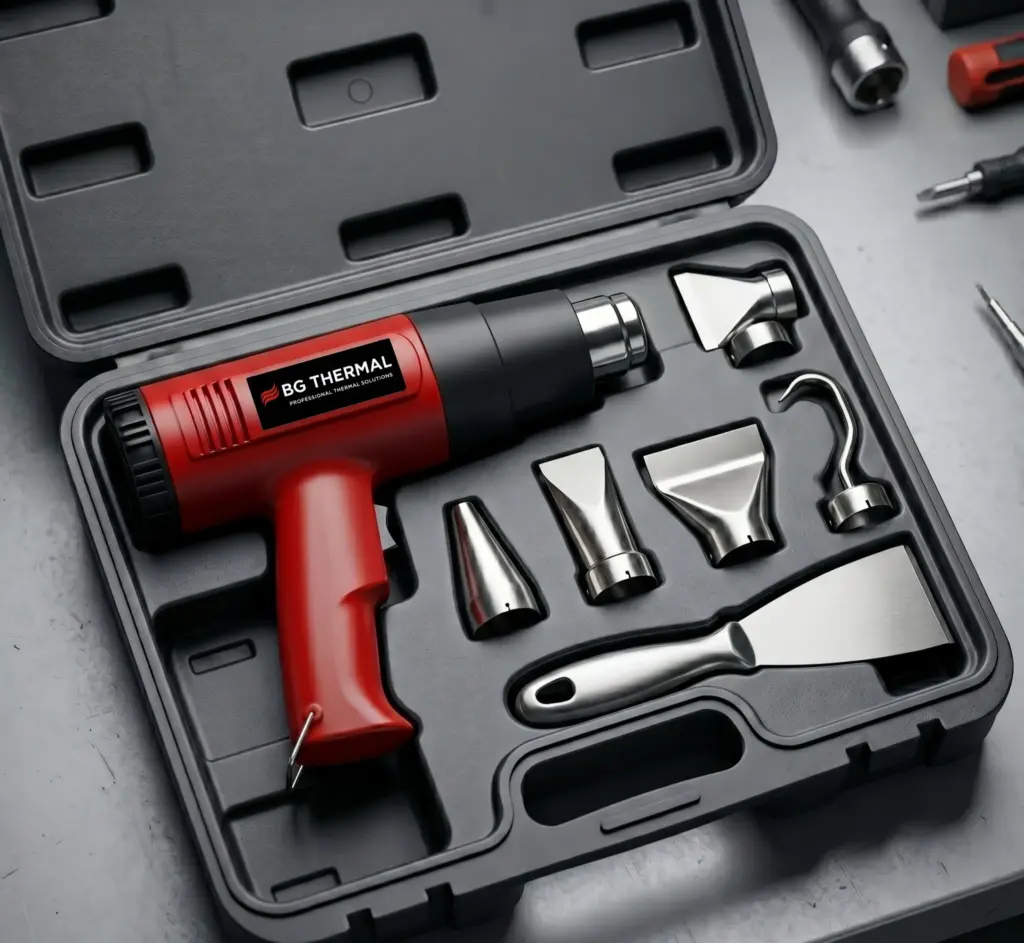 Premium red and black industrial heat gun inside a custom organized blow-molded case