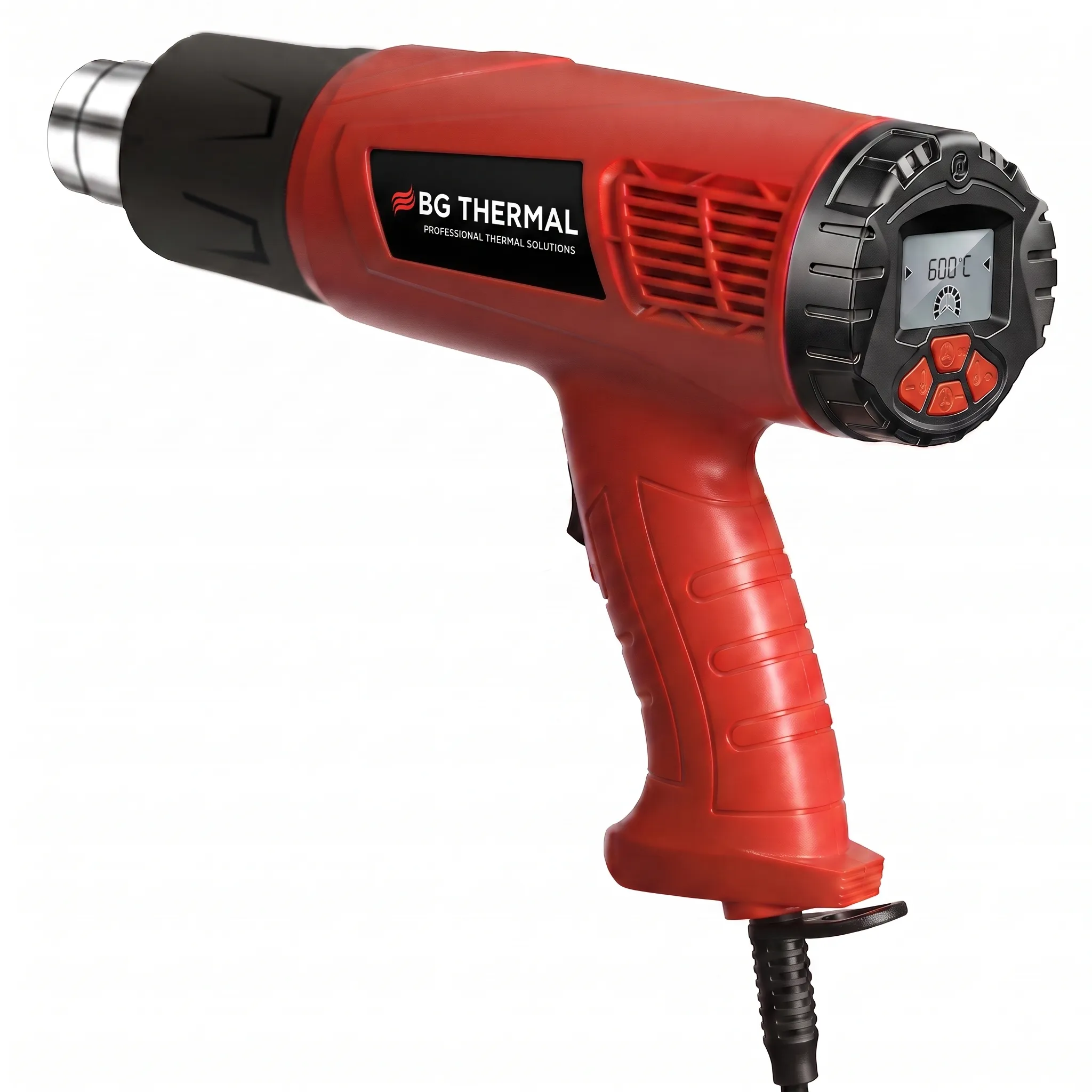 BG Thermal 1500W industrial digital LCD heat gun showing 600°C display and push-button temperature controls
