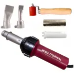 BG Thermal 1600W hot air plastic overlap seam welding kit with 20mm 40mm flat nozzles, silicone roller, and heating core