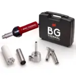 BG Thermal 1600W commercial vinyl flooring hot air welding kit with carrying case, speed nozzles, and ceramic core