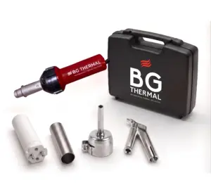 BG Thermal 1600W commercial vinyl flooring hot air welding kit with carrying case, speed nozzles, and ceramic core