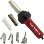 BG Thermal 1600W commercial vinyl flooring hot air welder kit with speed nozzles, mica tube, and heating core