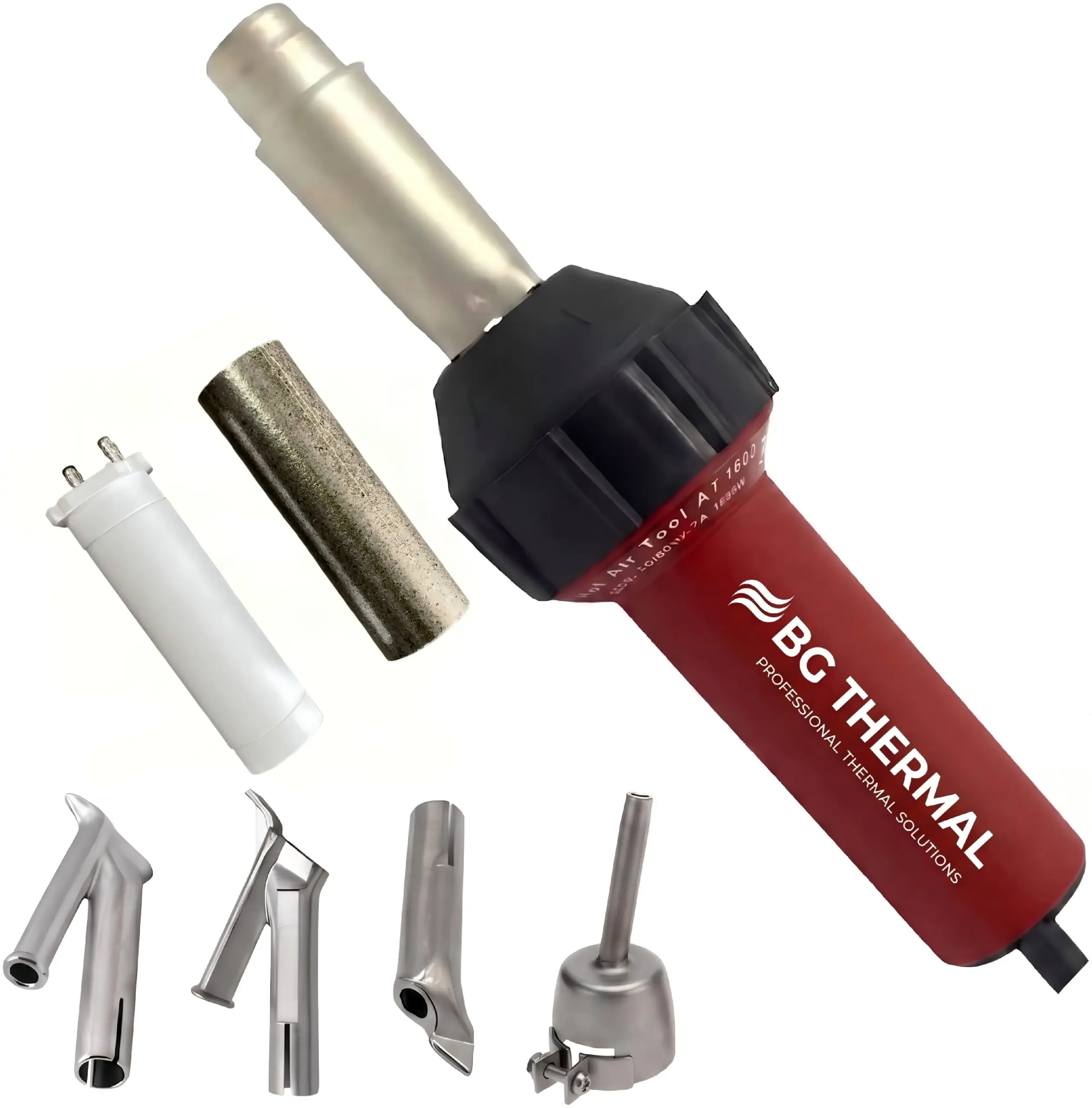 BG Thermal 1600W commercial vinyl flooring hot air welder kit with speed nozzles, mica tube, and heating core