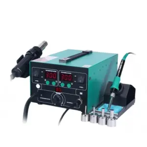 BG Thermal 2-in-1 hot air rework station set with soldering iron, hot air gun, and 4 nozzles
