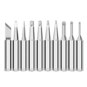 BG Thermal soldering rework station accessories kit with assorted iron tips including conical, chisel, and bevel shapes