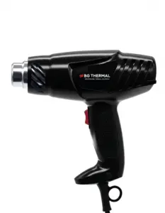 Complete side profile of the black BG Thermal 2000W industrial heat gun, showcasing its durable heat-resistant casing, ergonomic grip, and trigger placement.