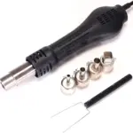 Ergonomic hot air handle with 4 stainless steel air nozzles and IC extractor tool for SMD desoldering