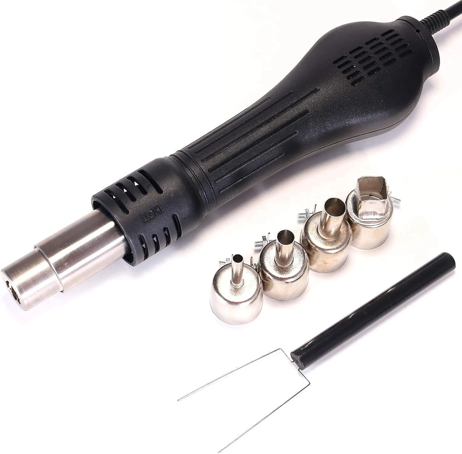 Ergonomic hot air handle with 4 stainless steel air nozzles and IC extractor tool for SMD desoldering