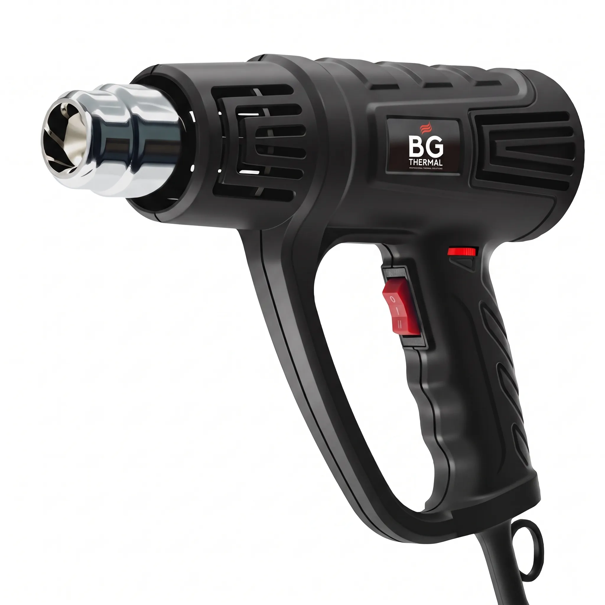 Side profile of the BG Thermal 2000W industrial heat gun with ergonomic handle and stainless steel nozzle