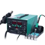Front angle view of BG Thermal SMD rework station showing adjustable airflow knob and stainless nozzles
