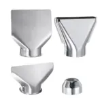 Wide flat and deflector heat gun nozzles for paint stripping and surface heating
