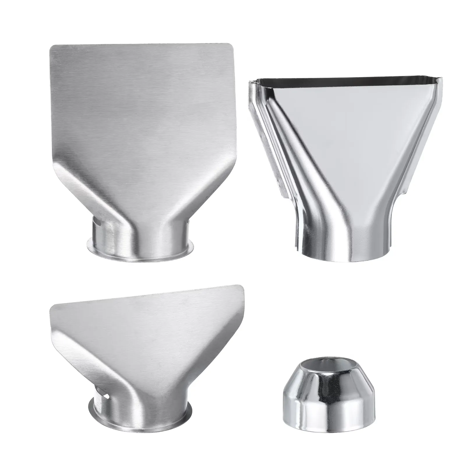 Wide flat and deflector heat gun nozzles for paint stripping and surface heating