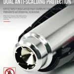 Close-up macro shot of the BG Thermal heat gun's stainless steel air duct, featuring a dual anti-scalding protection sleeve and a strict "Do Not Touch" safety warning.