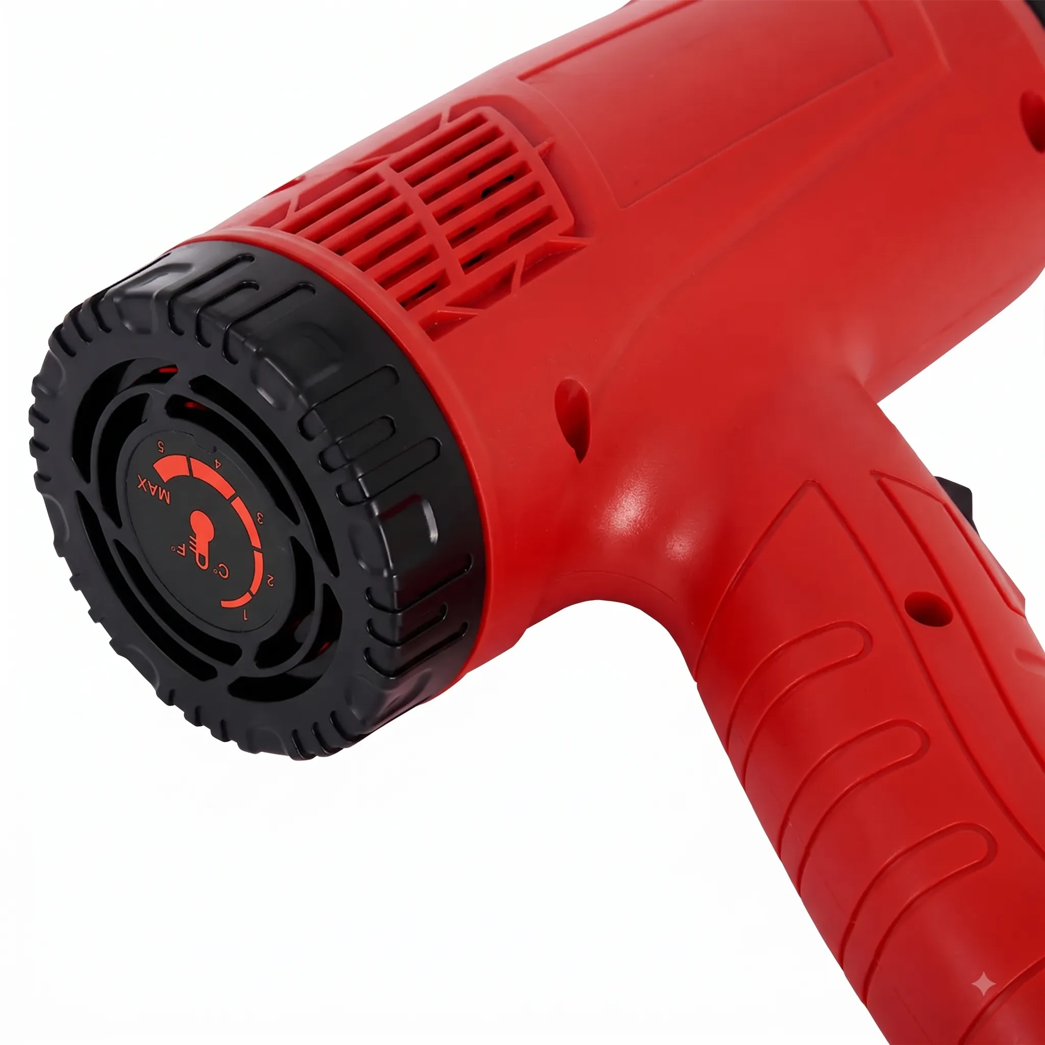 BG Thermal standard heat gun rear stepless temperature control dial and scale closeup